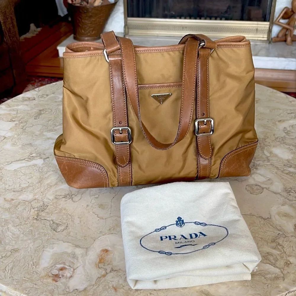 Authentic PRADA Tote Bag Leather & Nylon